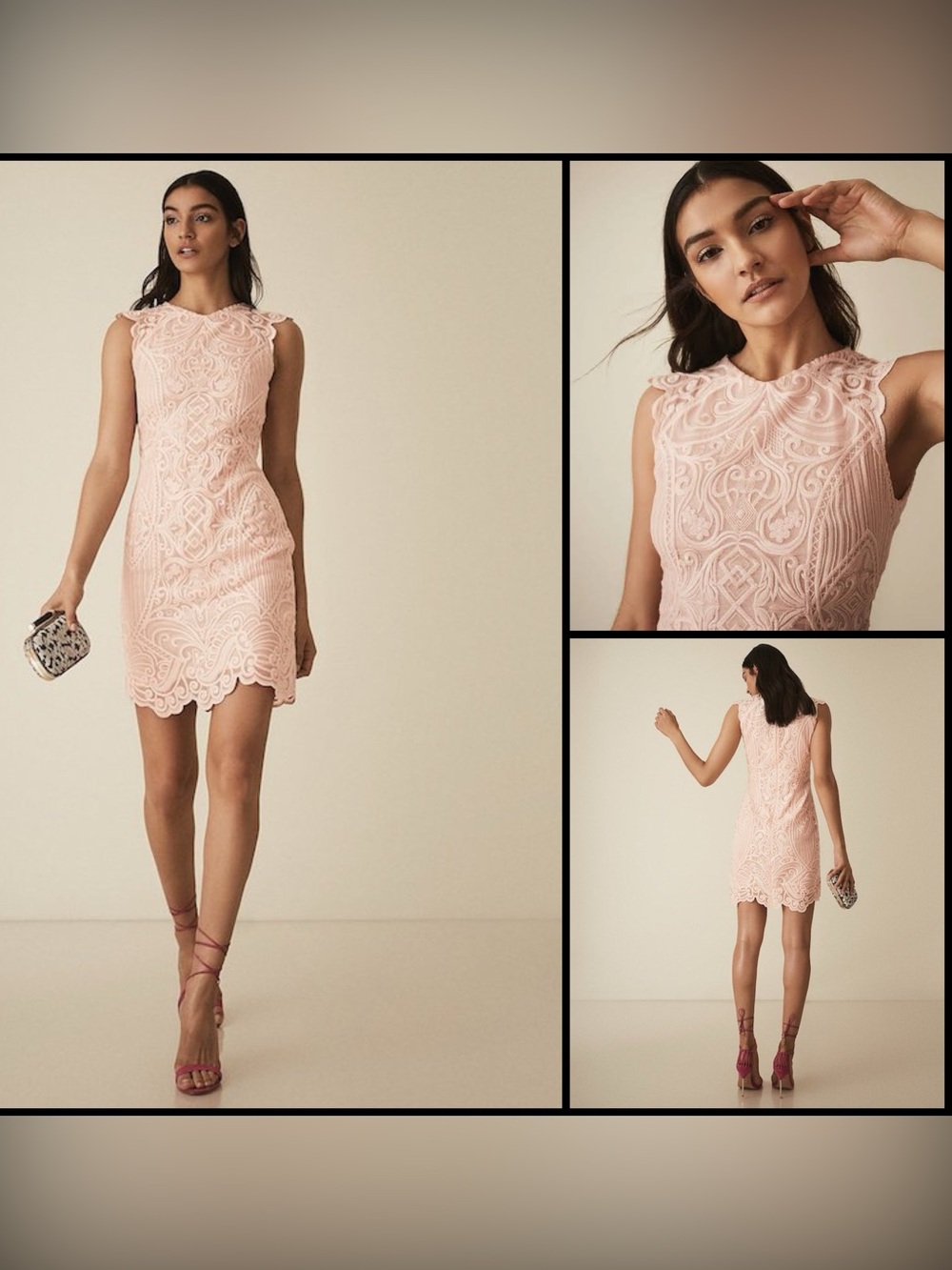Reiss Roxanda Crochet Lace Bodycon Blush Pink Coquette Romantic Mini Dress 10